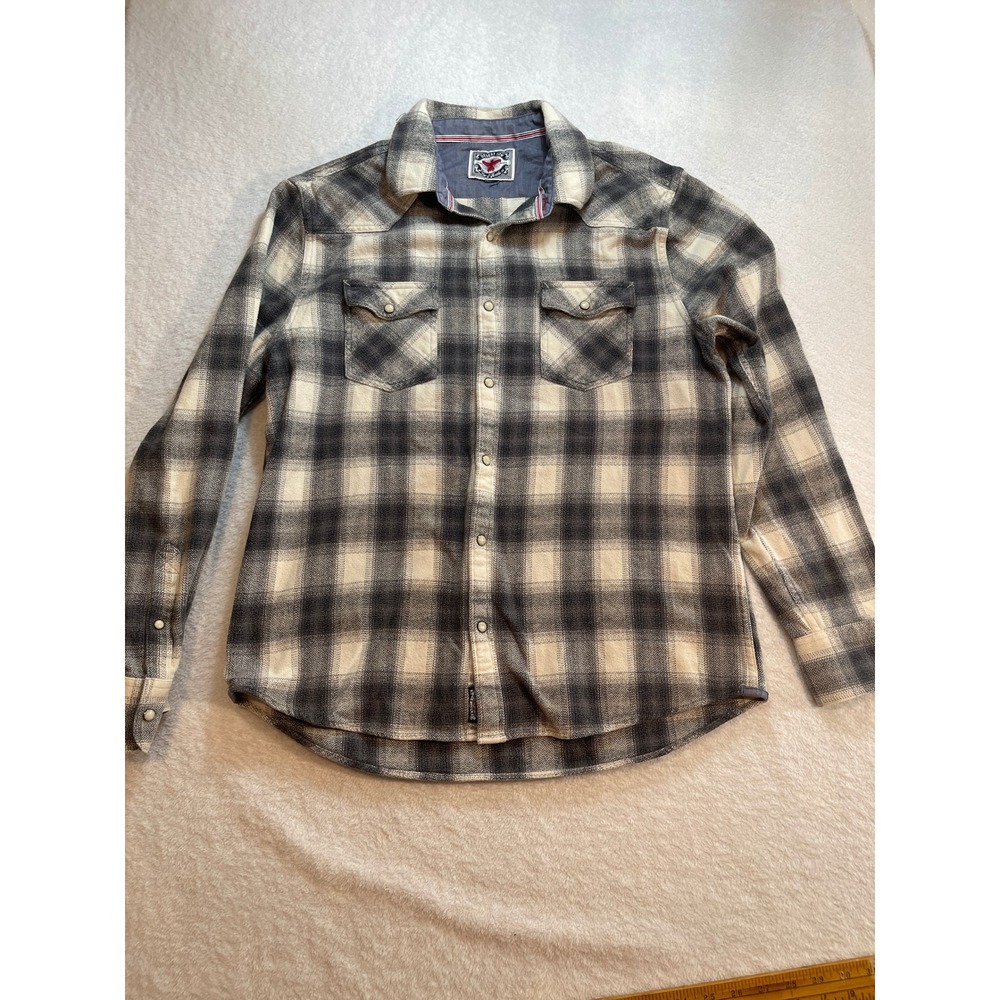 Desert Son Flag & Anthem Mens Grey Plaid Flannel Western Snap Shirt DS-FA21WS046